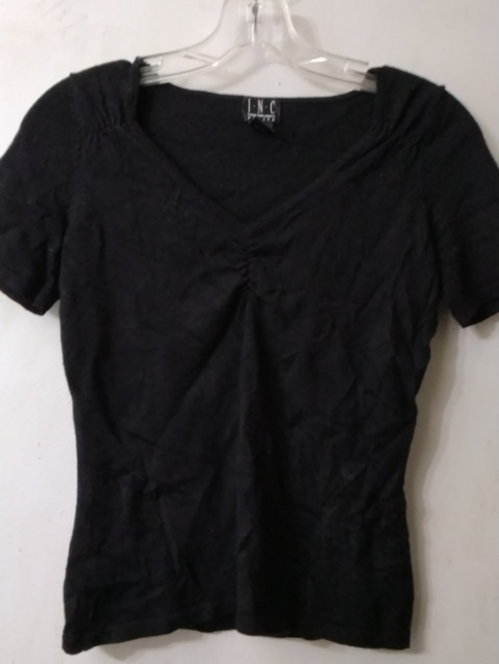 INC International Concepts Black Short-Sleeve V-Neck Tee Petite